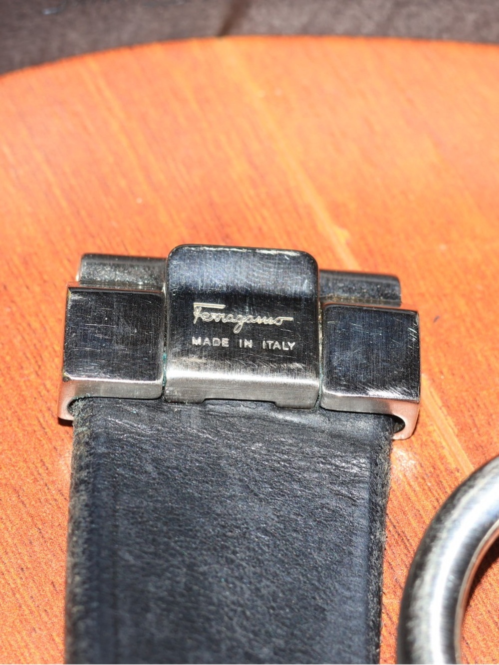 Salvatore Ferragamo Black Leather Belt with Silver-Tone Logo Buckle